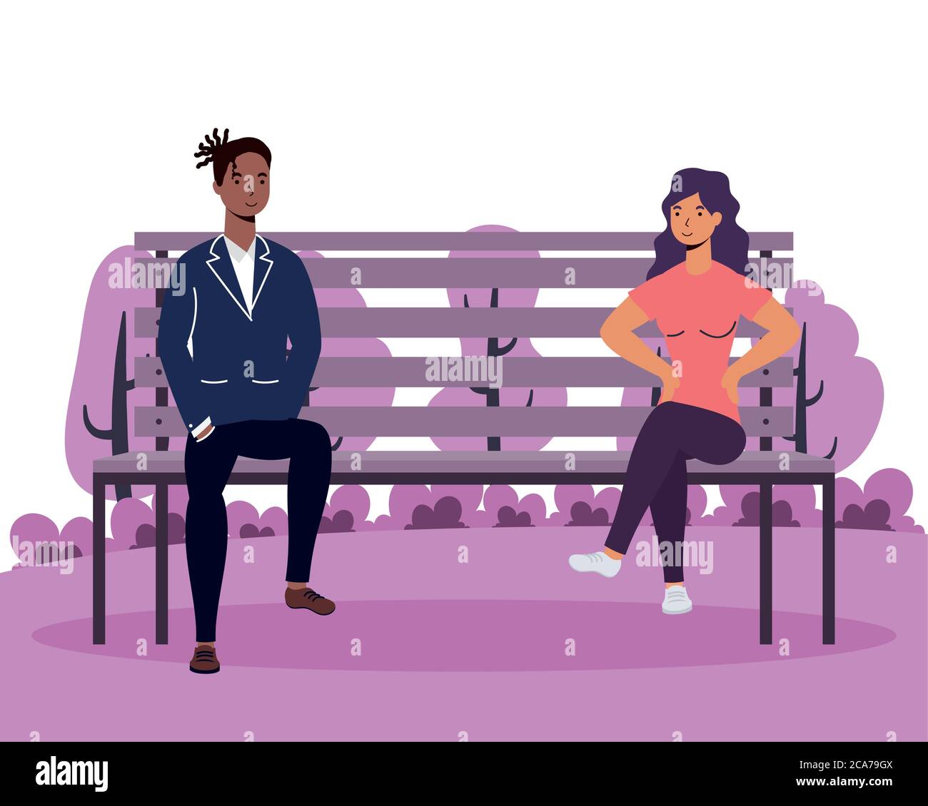 interracial young couple lovers in the park chair avatars characters ...