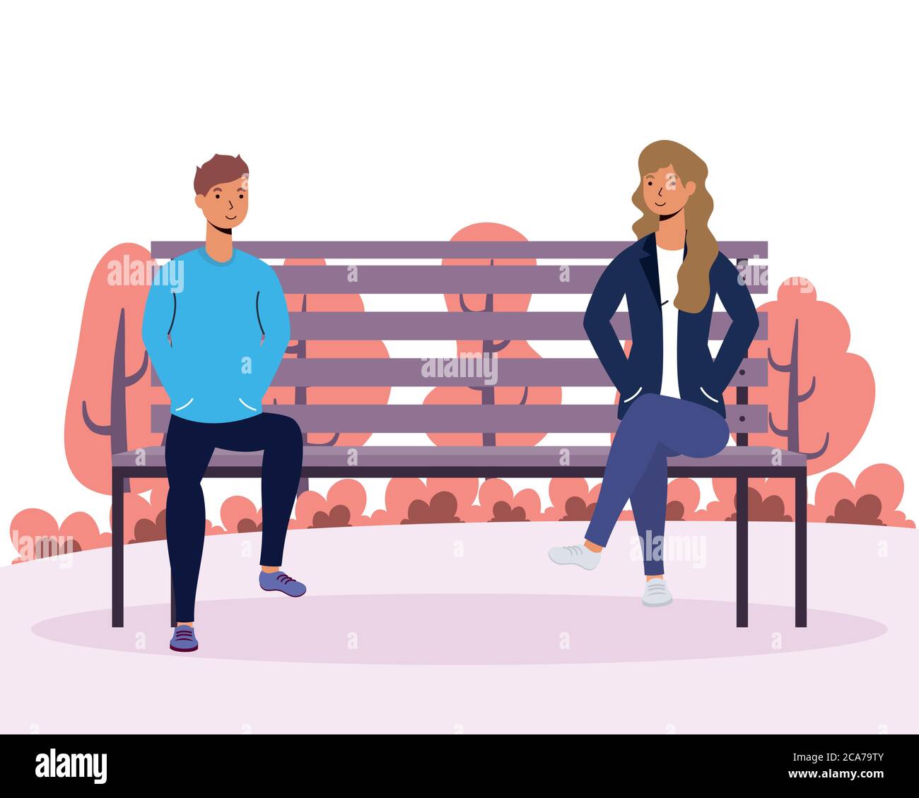 young couple lovers in the park chair avatars characters vector ...