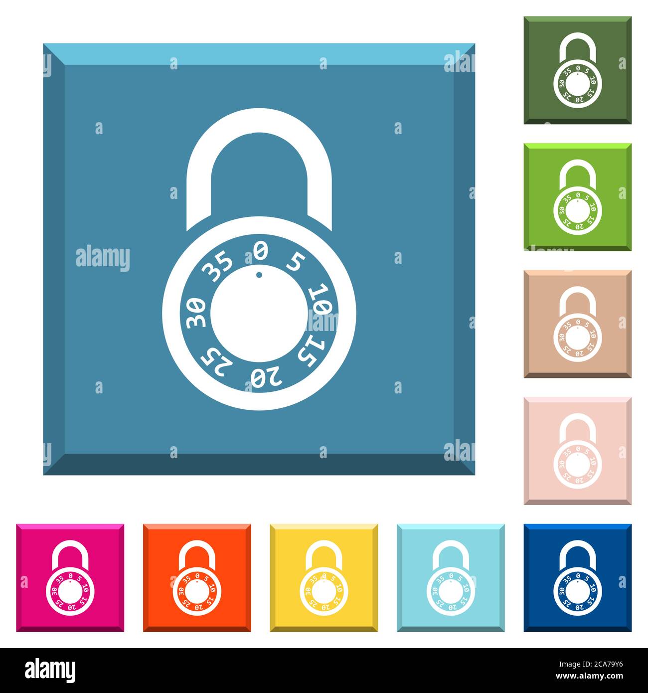 Locked round combination lock white icons on edged square buttons in ...