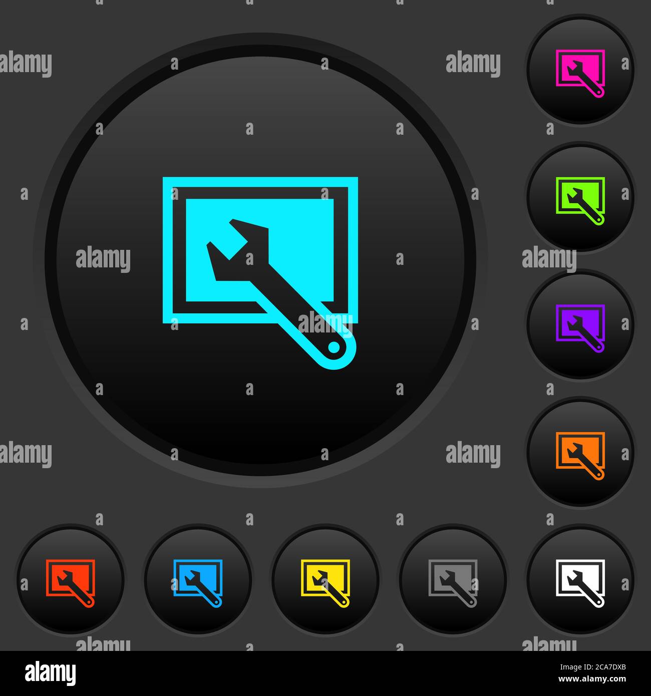Screen settings dark push buttons with vivid color icons on dark grey ...