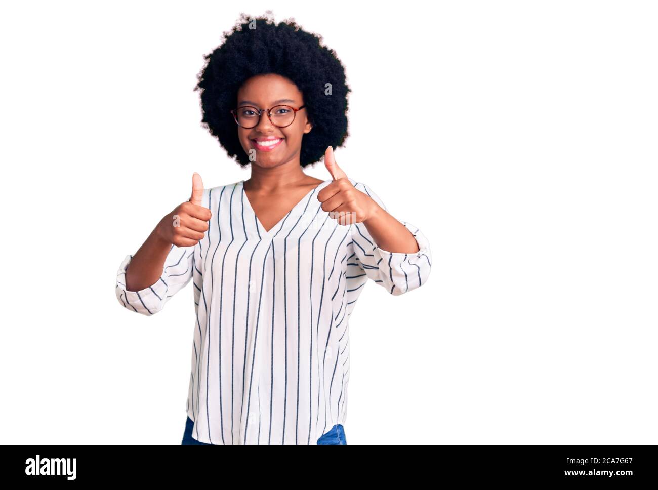 Young african american woman wearing casual clothes and glasses ...