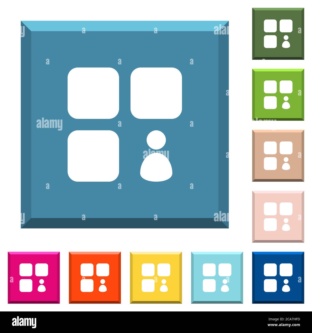 Component owner white icons on edged square buttons in various trendy ...