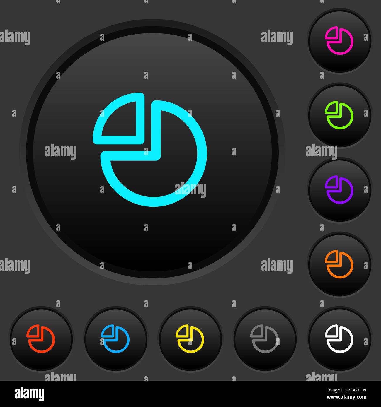 Pie chart dark push buttons with vivid color icons on dark grey ...