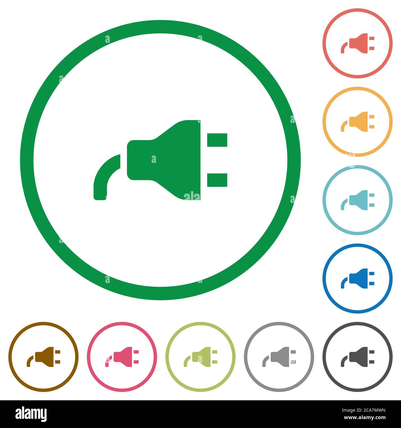 Power plug flat color icons in round outlines on white background Stock ...