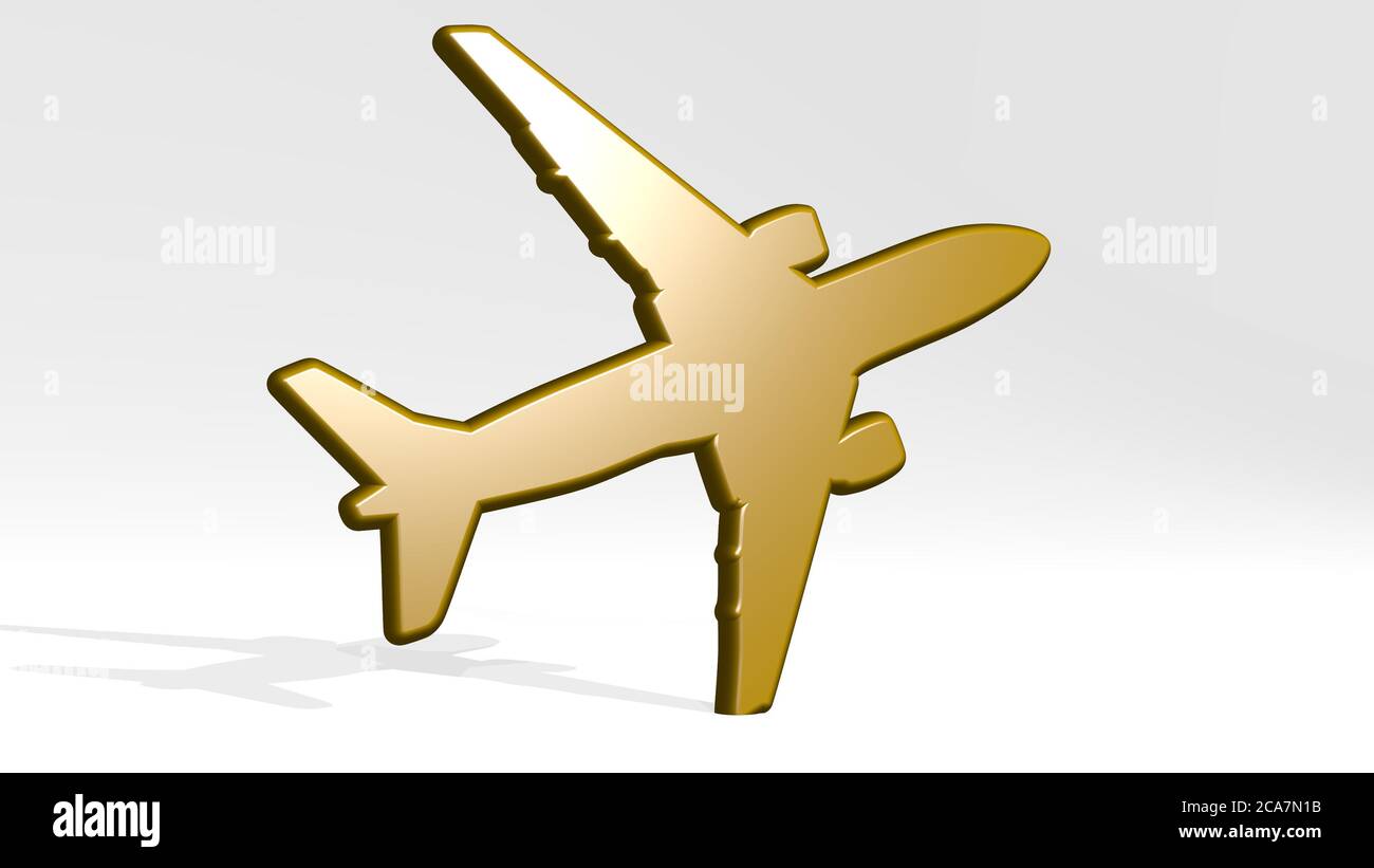 aeroplane from a perspective with the shadow. A thick sculpture made of