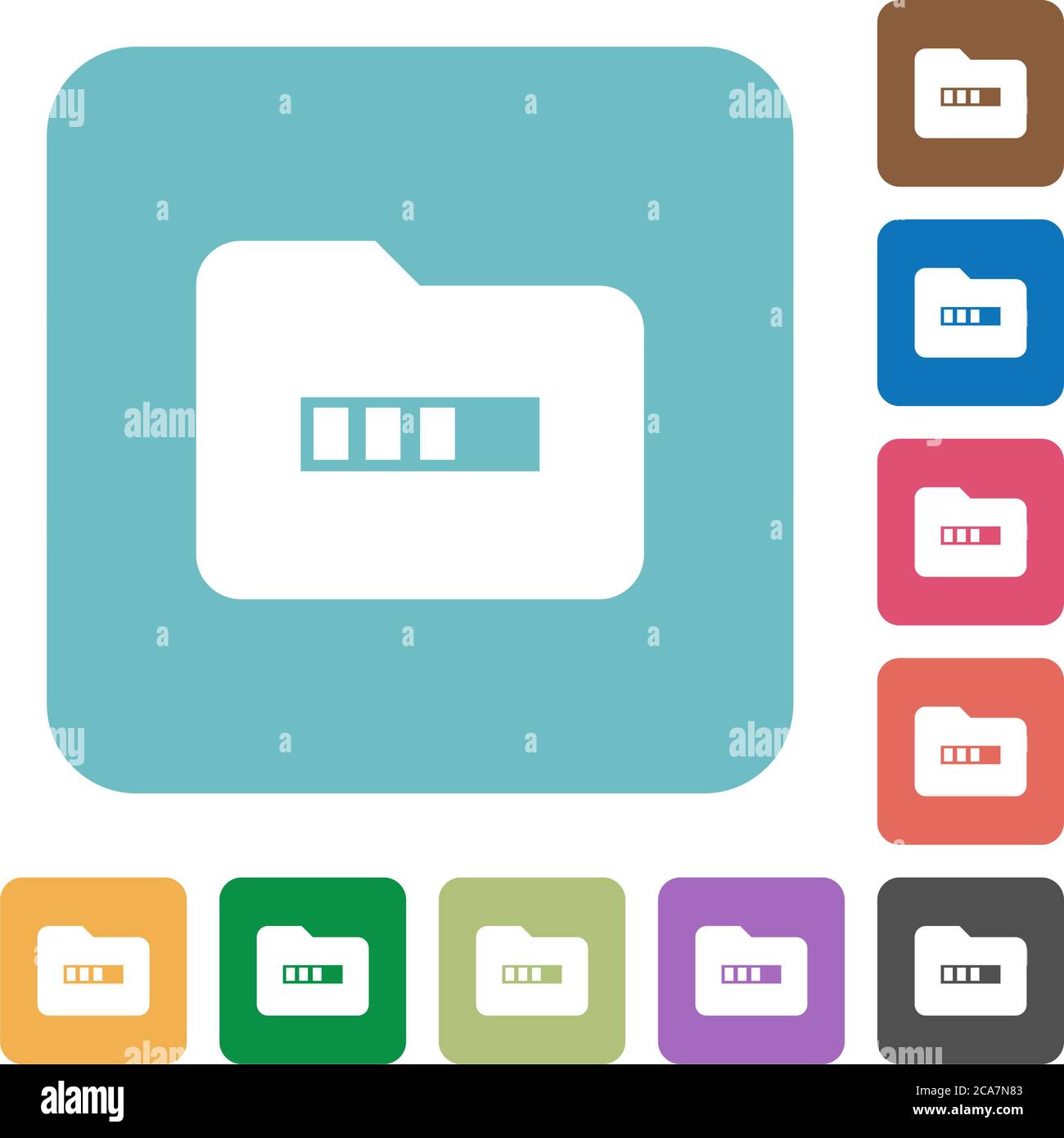 Processing folder white flat icons on color rounded square backgrounds Stock Vector
