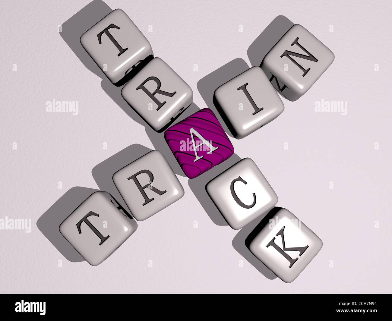 combination of train track built by cubic letters from the top ...