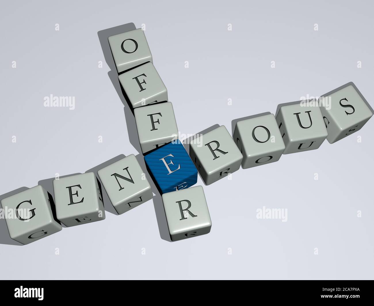 crosswords of GENEROUS OFFER arranged by cubic letters on a mirror