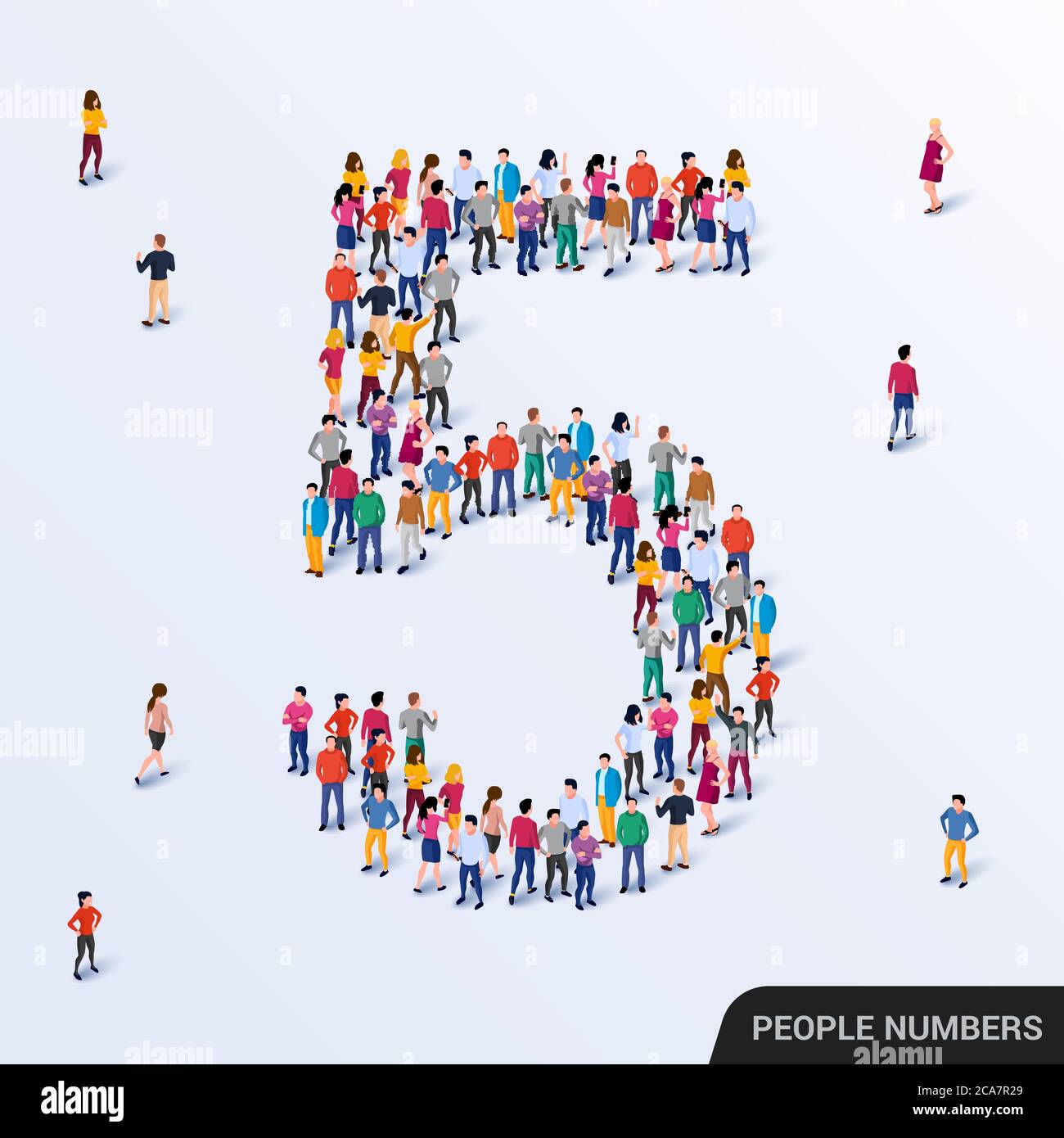 Large group of people in number 5 five form. Vector illustration Stock ...