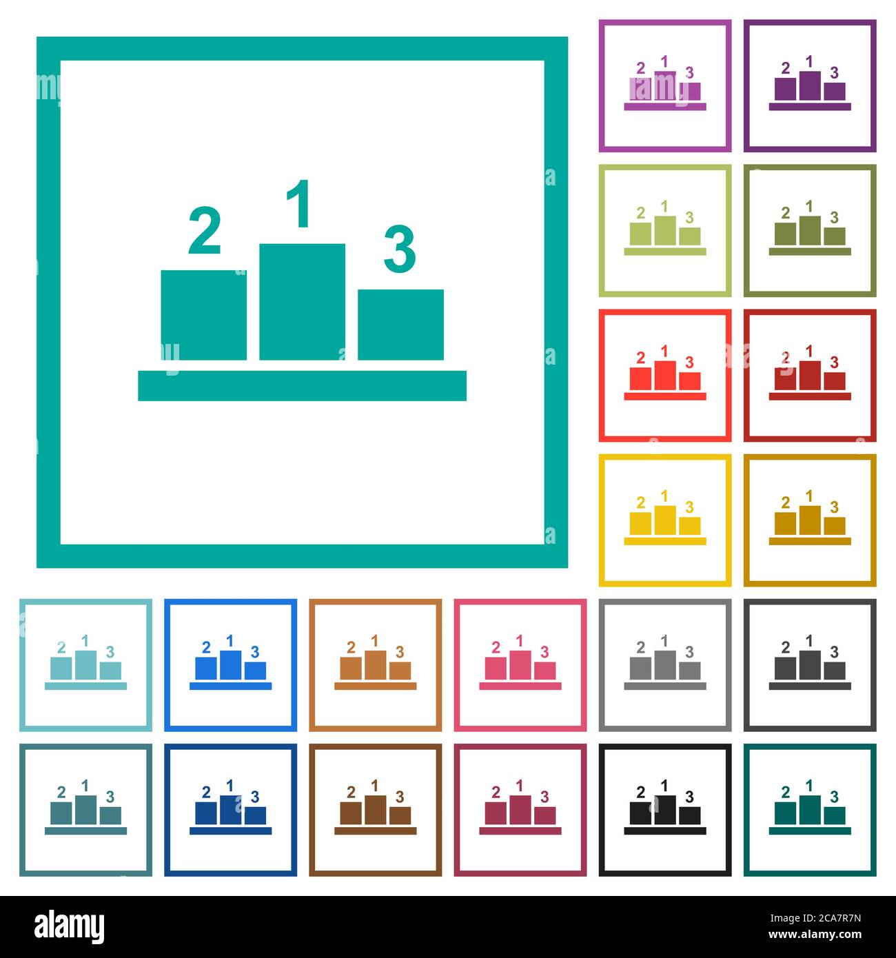 Winners podium with outside numbers flat color icons with quadrant ...