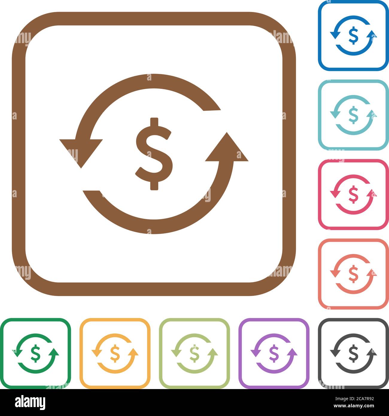 Dollar pay back simple icons in color rounded square frames on white ...