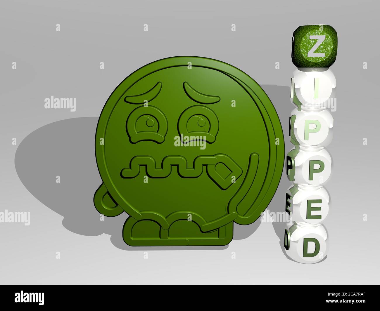 3D representation of zipped with icon on the wall and text arranged by ...