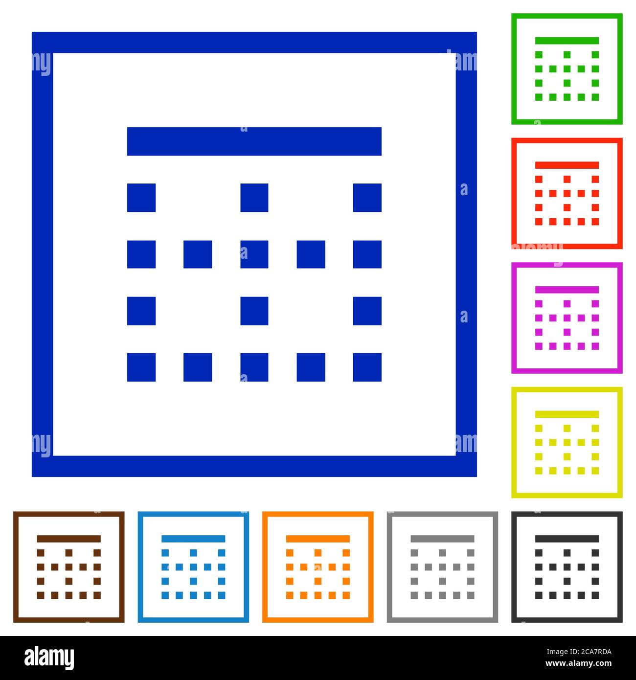 Top border flat color icons in square frames on white background Stock ...