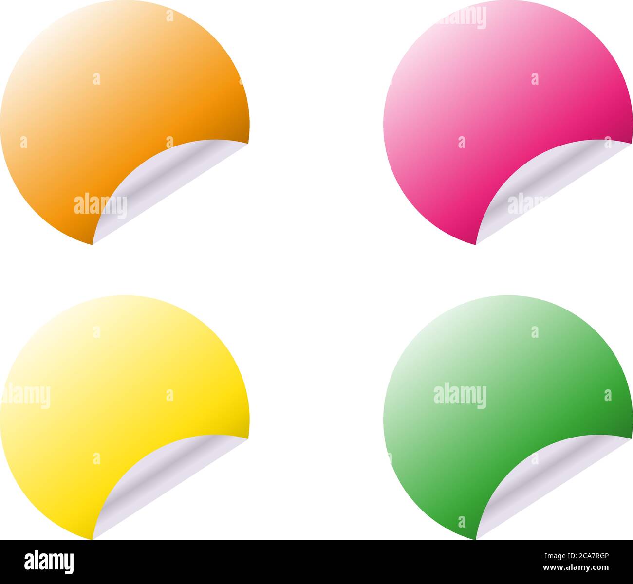 Circular adhesive labels of different colours on white background