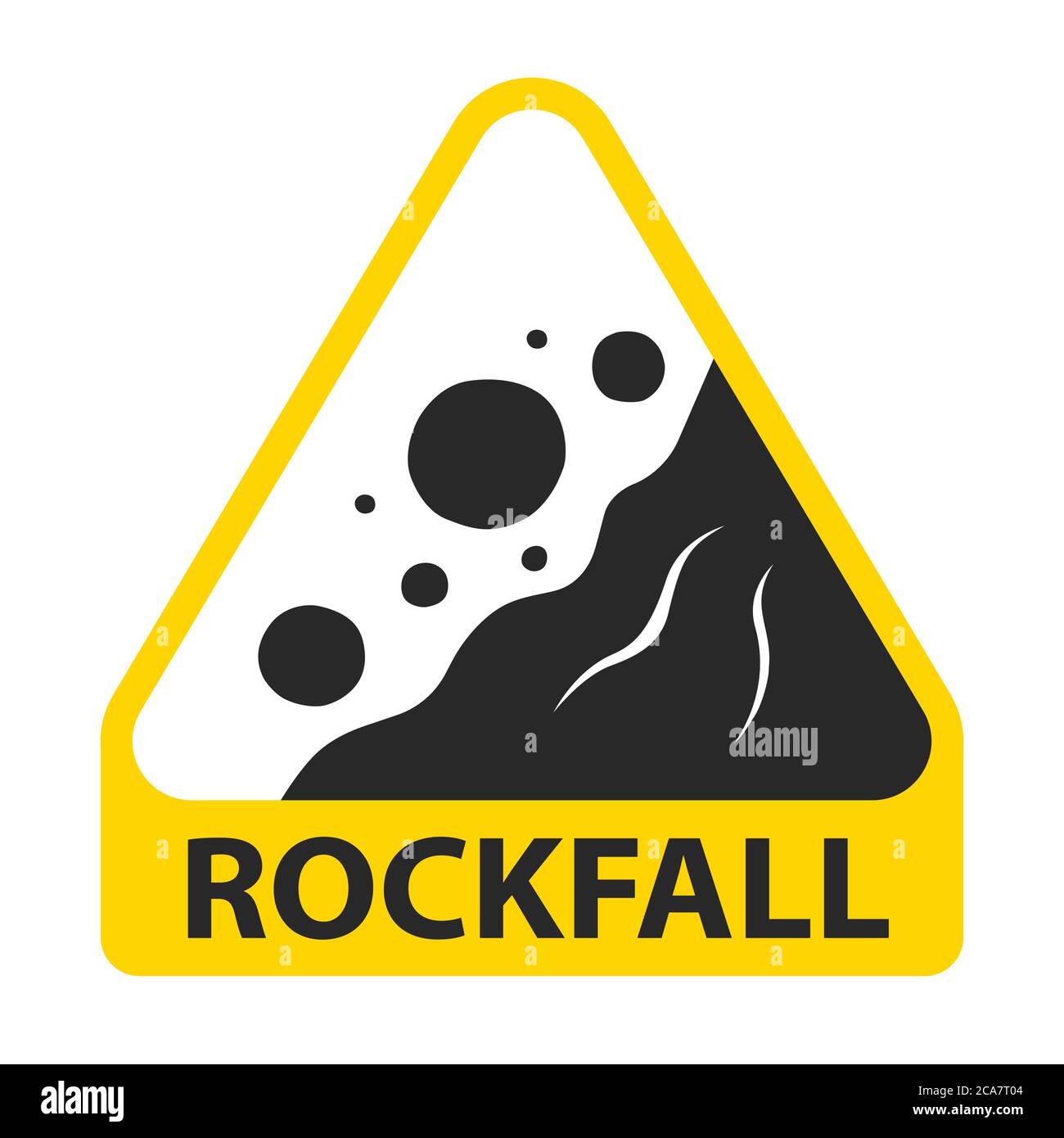 yellow rockfall road sign. flat vector illustration. Stock Vector