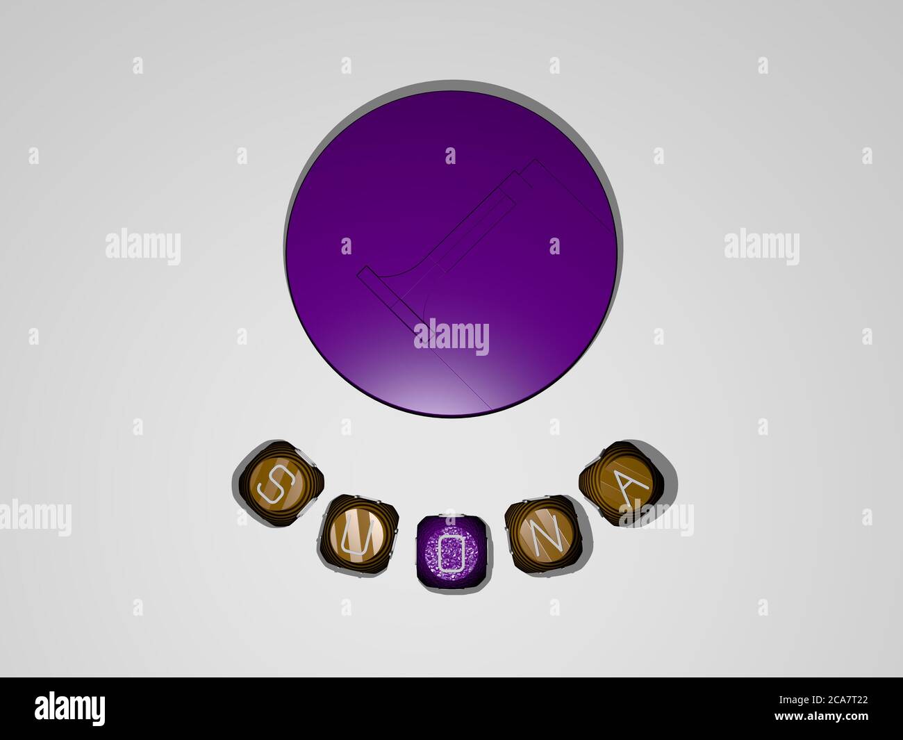 3D representation of suona with icon on the wall and text arranged by