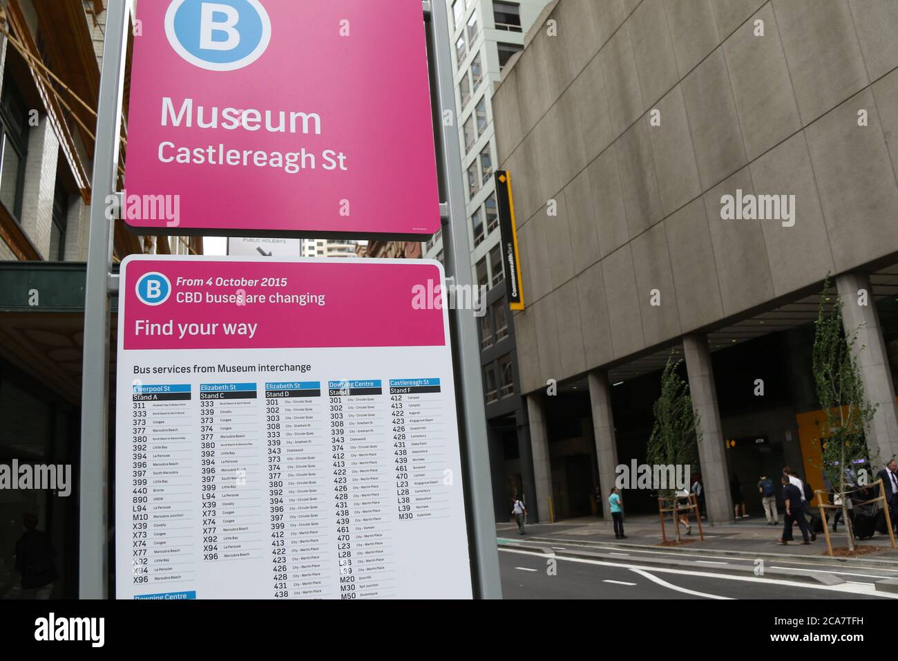 A sign on Castlereagh Street, Sydney provides information about bus