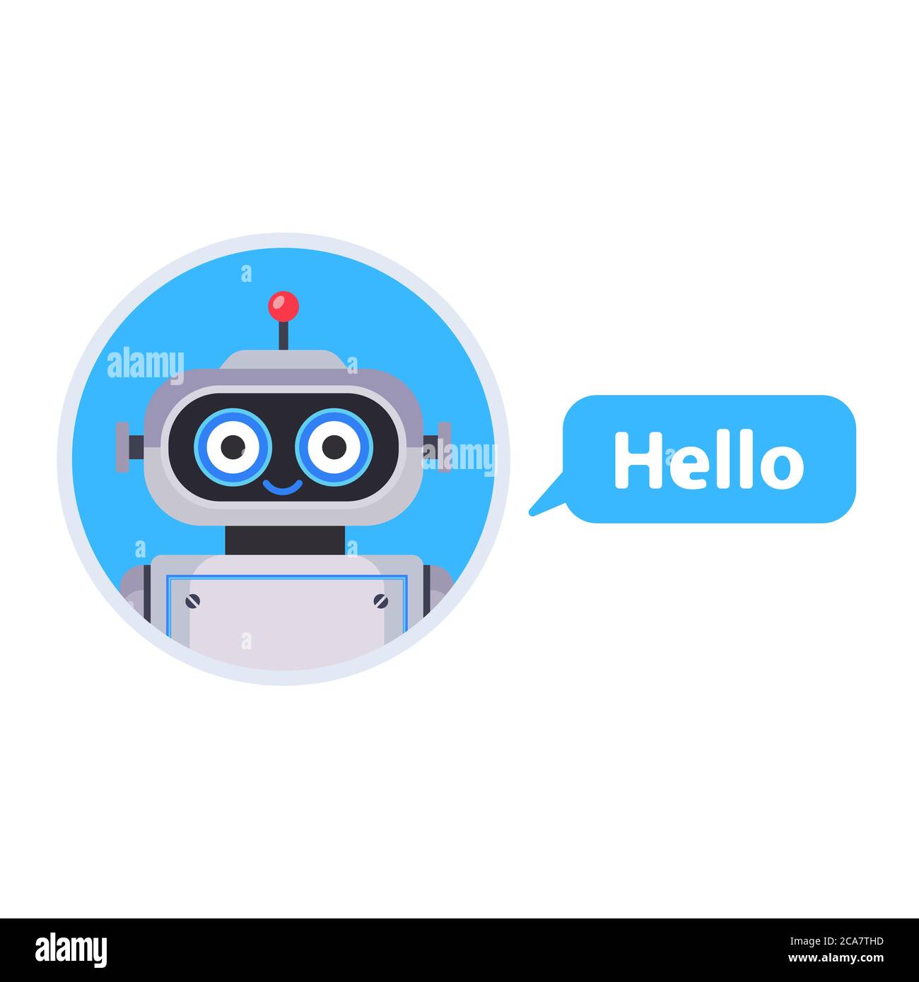 Chat bot started a conversation. Assistant for all issues. flat character vector illustration Stock Vector