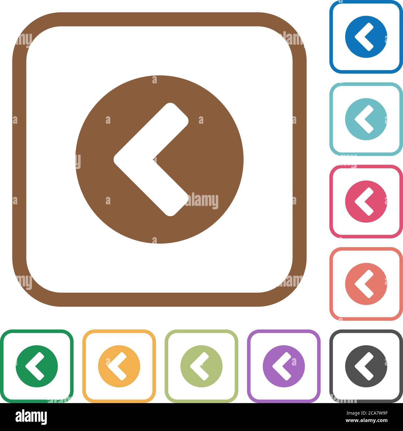 Chevron left simple icons in color rounded square frames on white background Stock Vector
