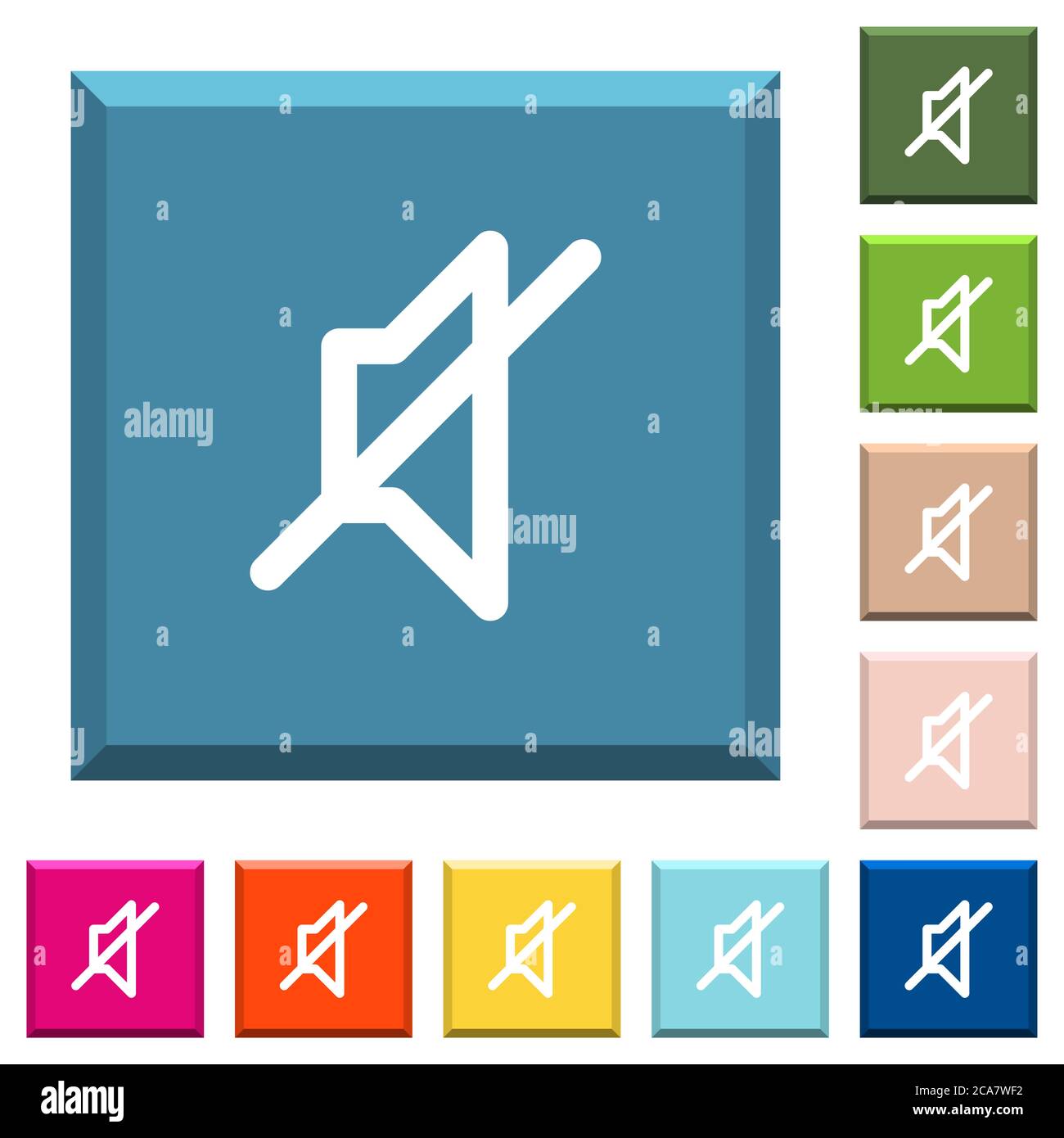 Mute white icons on edged square buttons in various trendy colors Stock ...