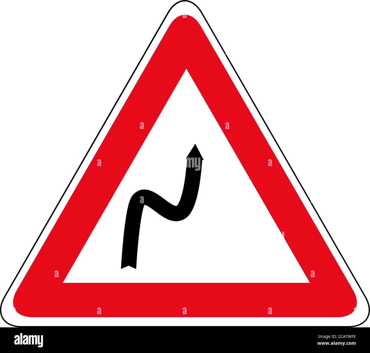 Road sign double turn, first right. Traffic sign, attention sharp turns vector. Stock Vector