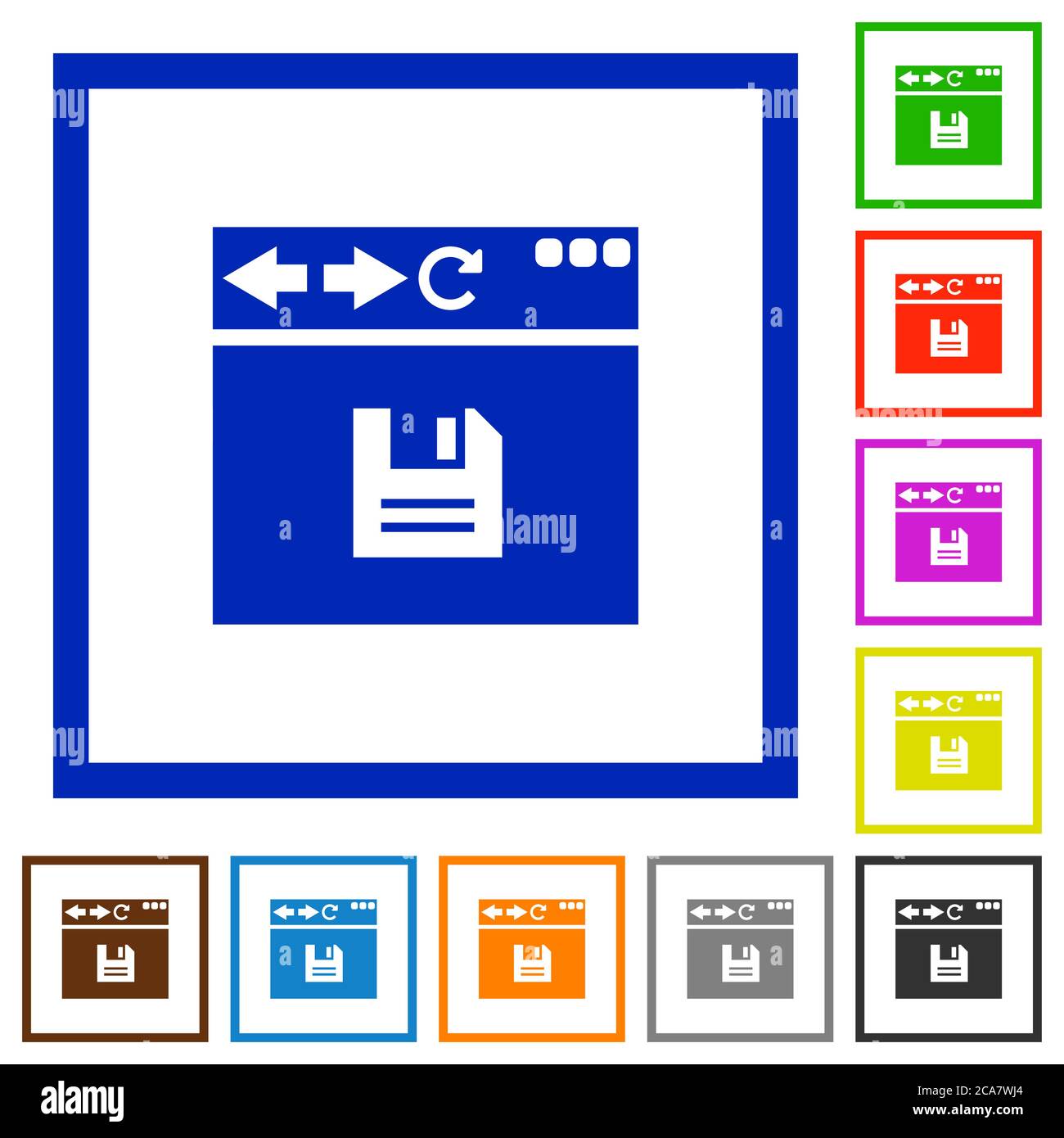 Browser save flat color icons in square frames on white background ...