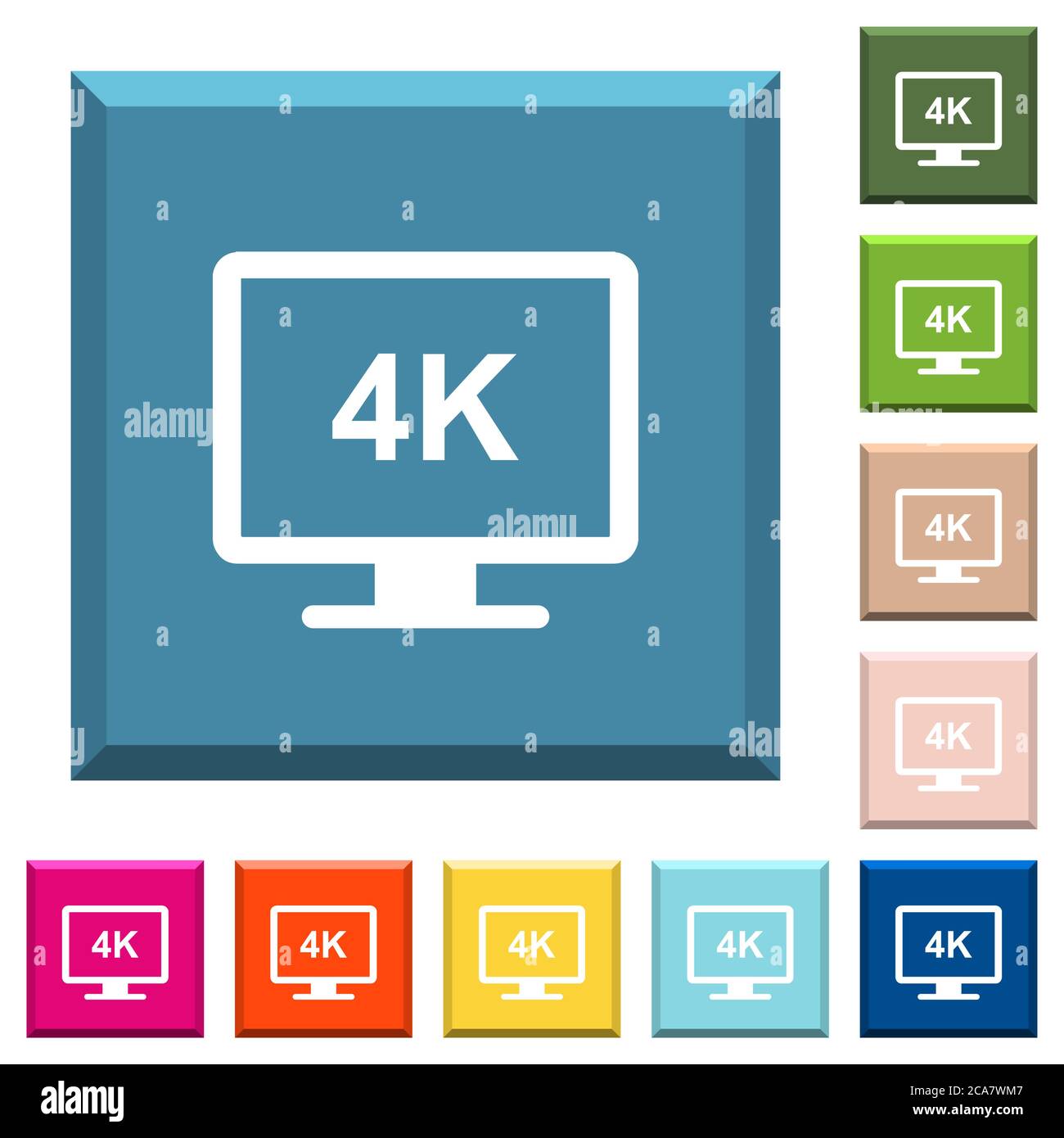 4K display white icons on edged square buttons in various trendy colors ...
