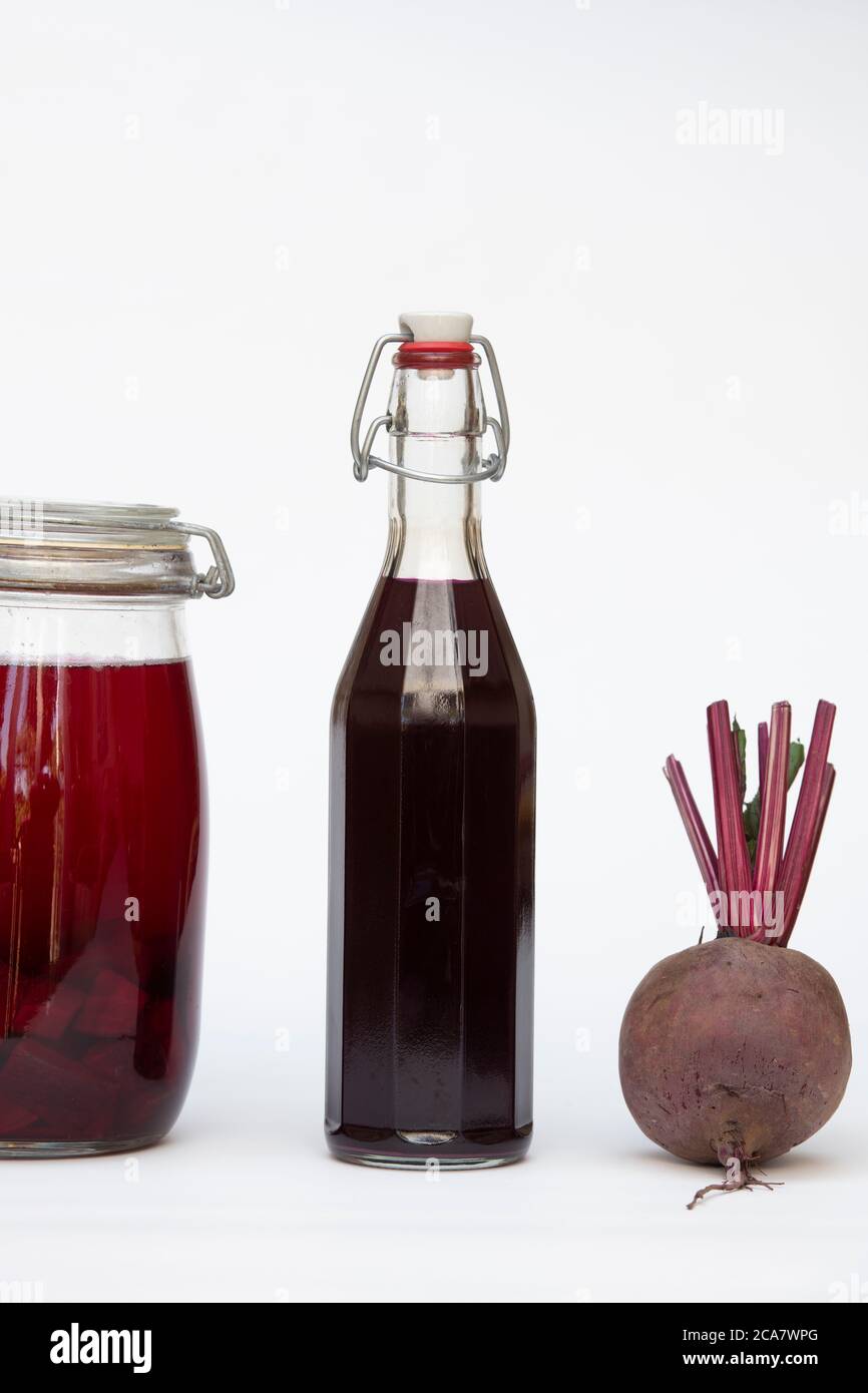 Homemade Beet Kvass. A fermented probiotic beetroot drink Stock Photo