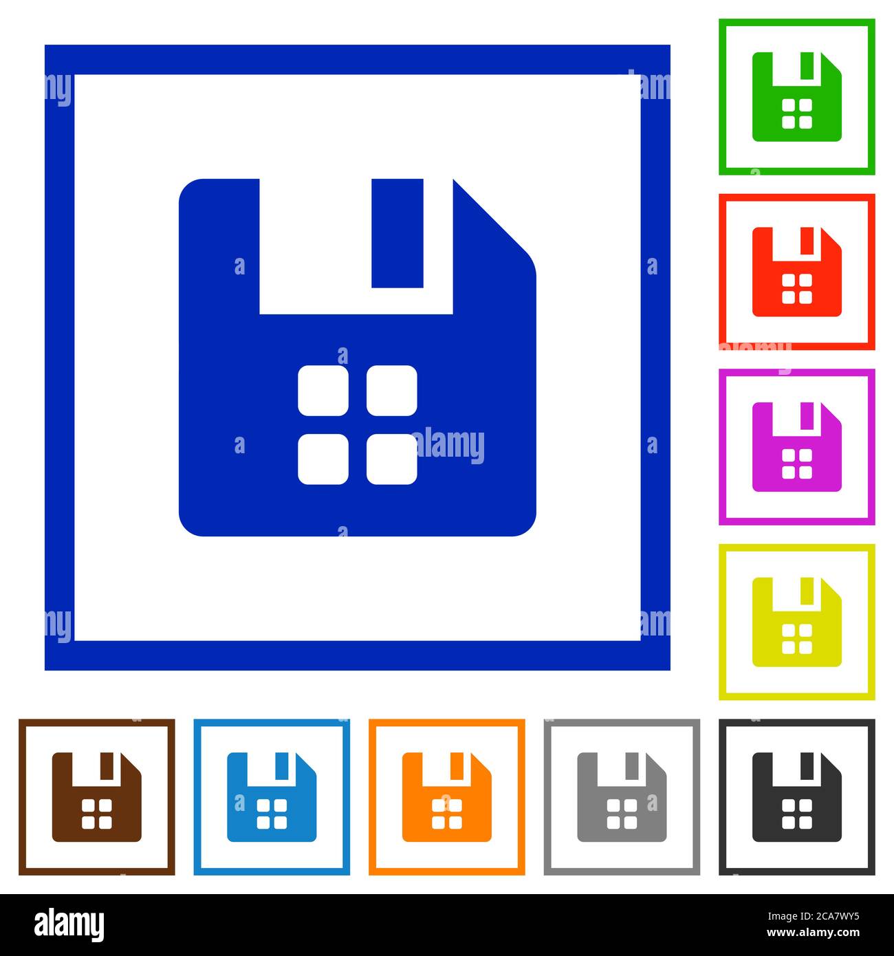 File components flat color icons in square frames on white background Stock Vector
