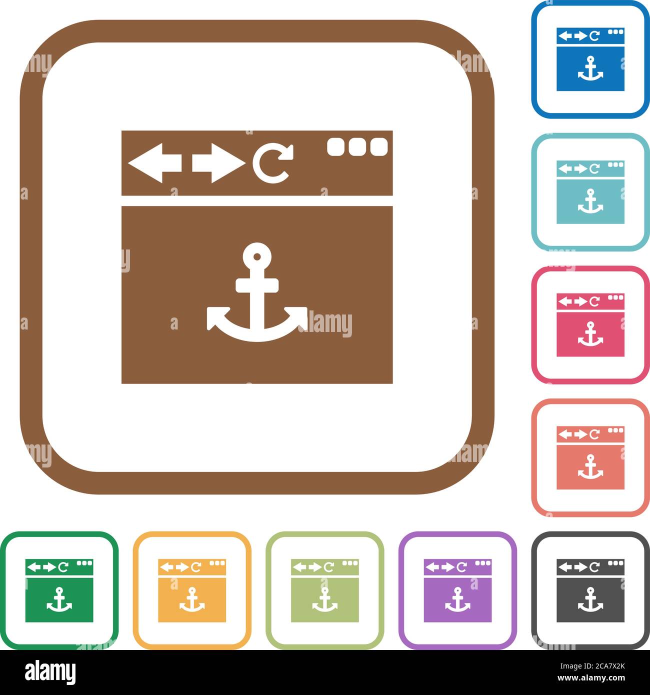 Browser anchor simple icons in color rounded square frames on white background Stock Vector