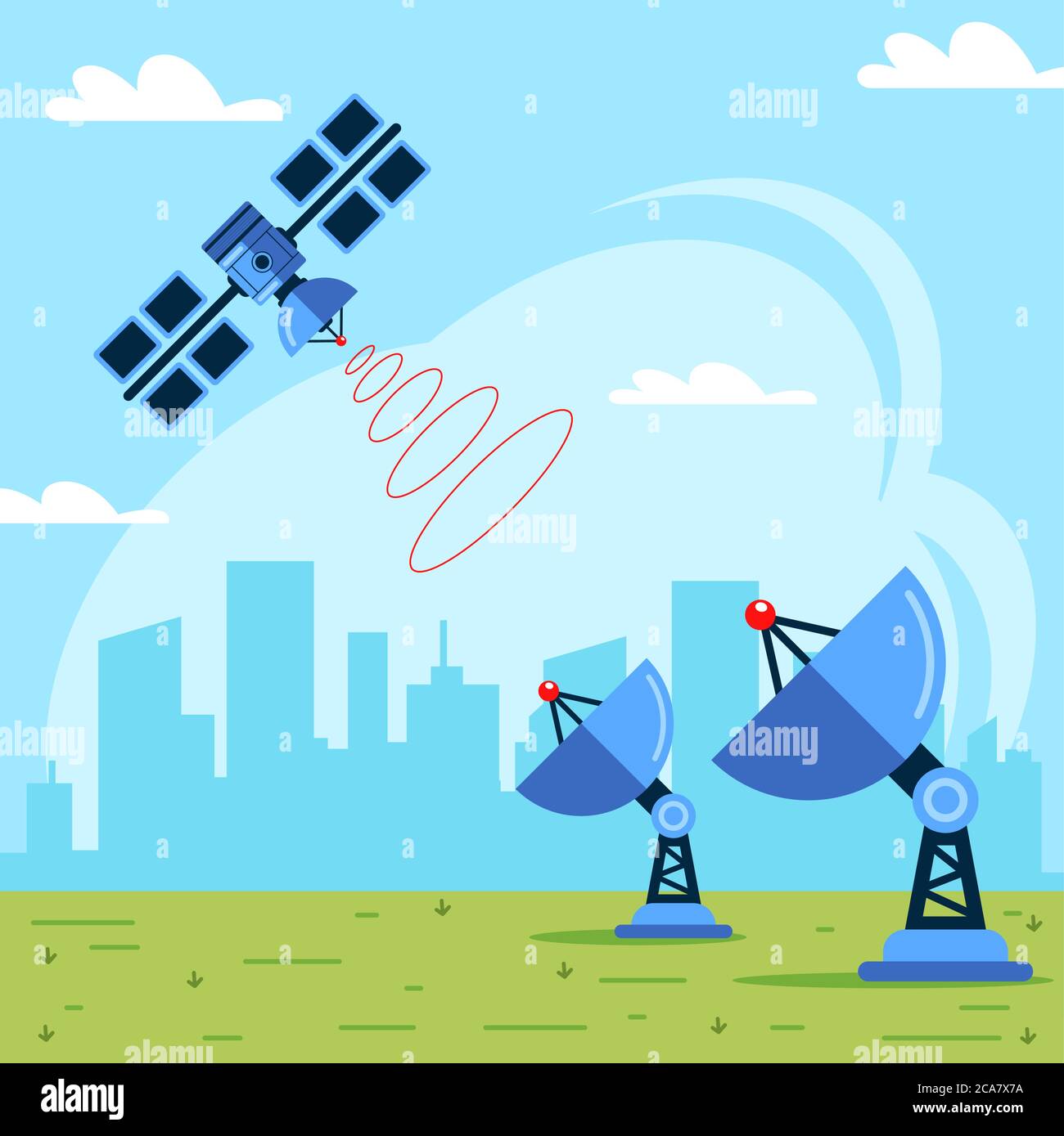 receiving a signal from a satellite. data transmission from space. flat