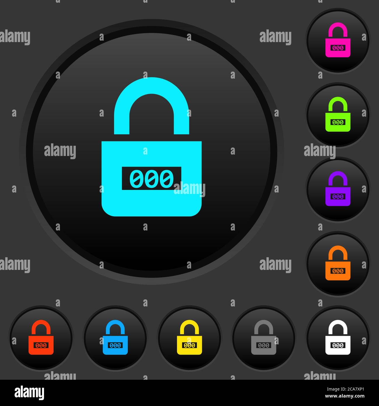 Locked combination lock with center numbers dark push buttons with ...