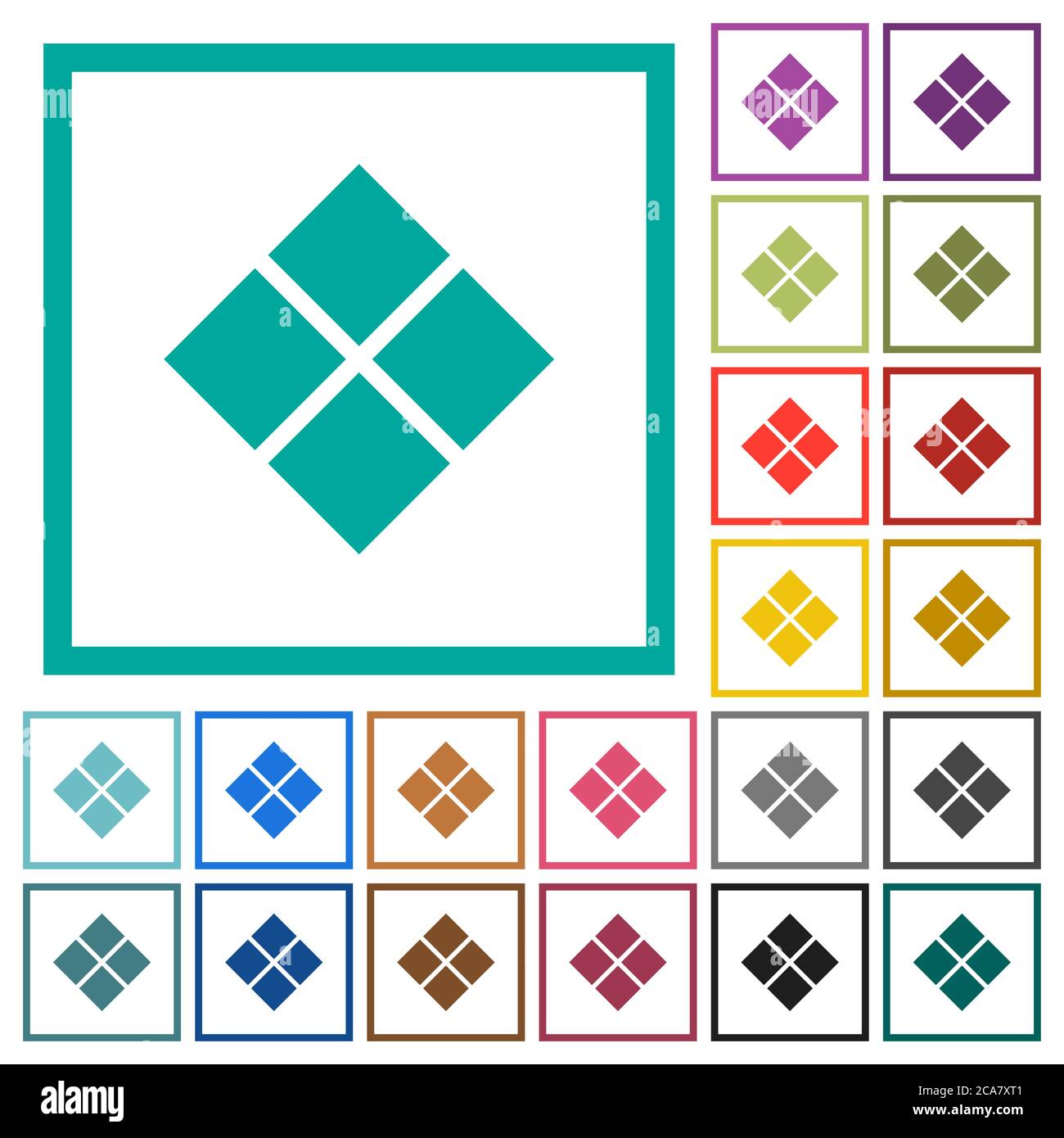 Diagonal tile pattern flat color icons with quadrant frames on white background Stock Vector