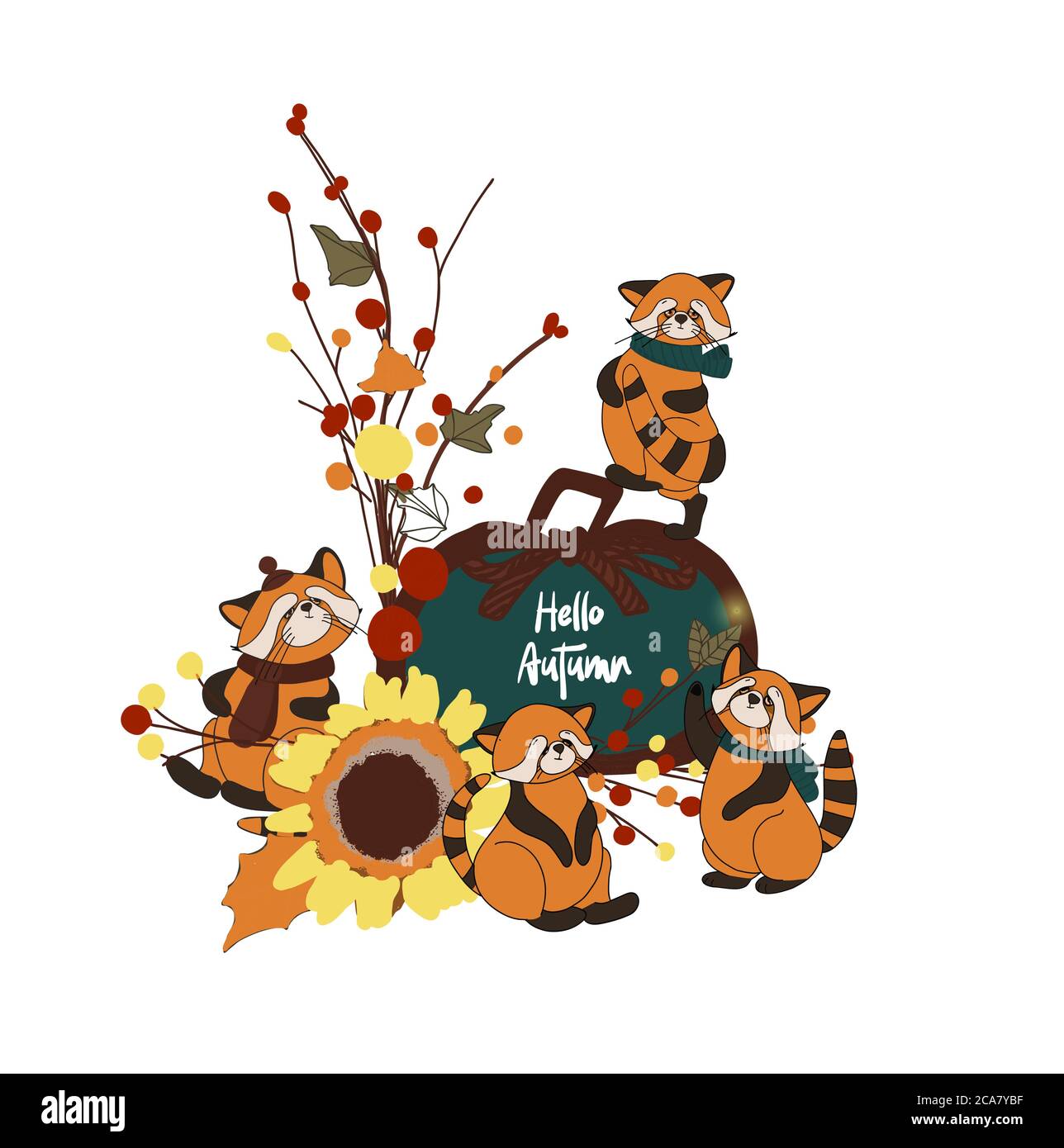 Autumn composition. Autumn poster or card Pumpkin. Vector illustration isolated on white background Stock Vector