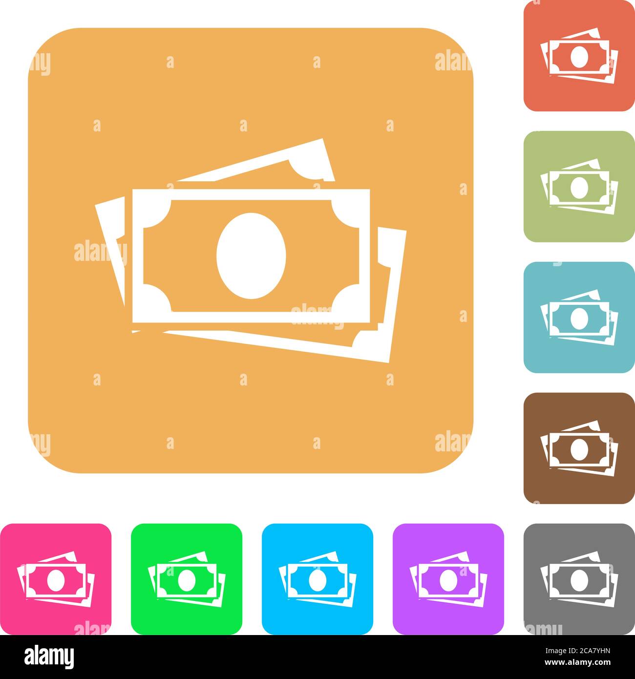 More banknotes flat icons on rounded square vivid color backgrounds ...