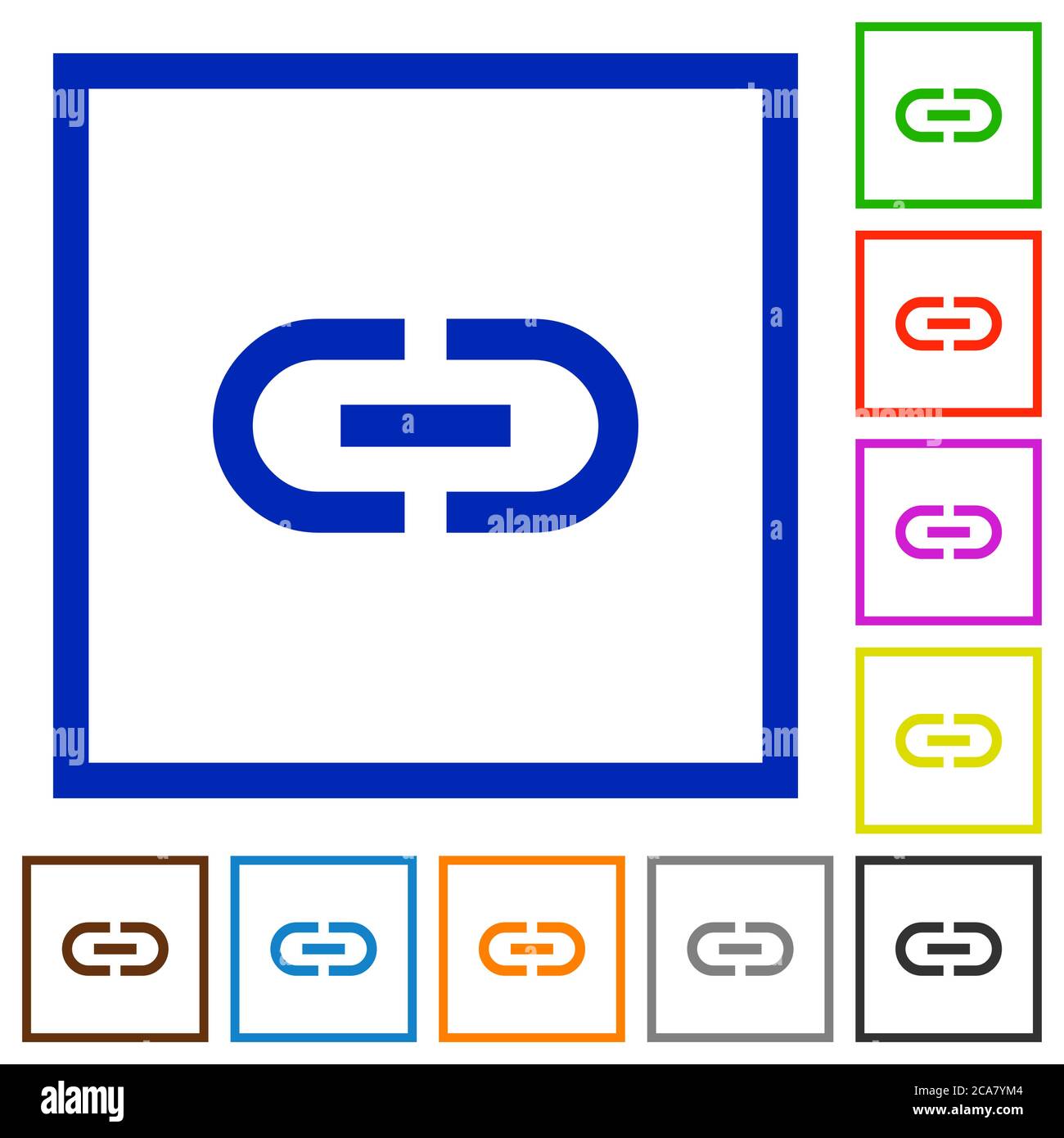 Insert link flat color icons in square frames on white background Stock Vector