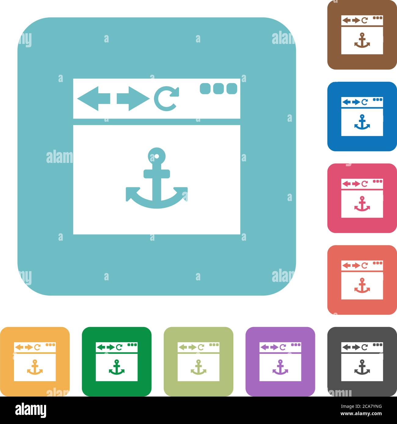 Browser anchor white flat icons on color rounded square backgrounds Stock Vector