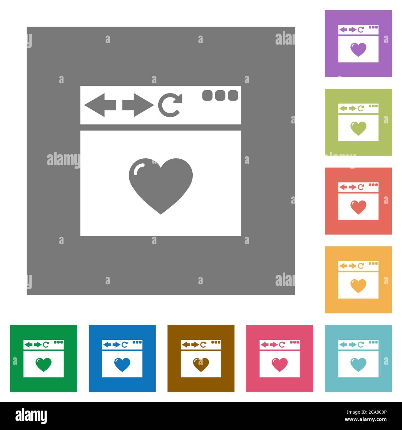 Browser favorite flat icons on simple color square backgrounds Stock Vector
