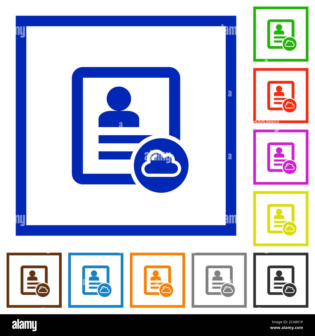 Cloud contact flat color icons in square frames on white background Stock Vector