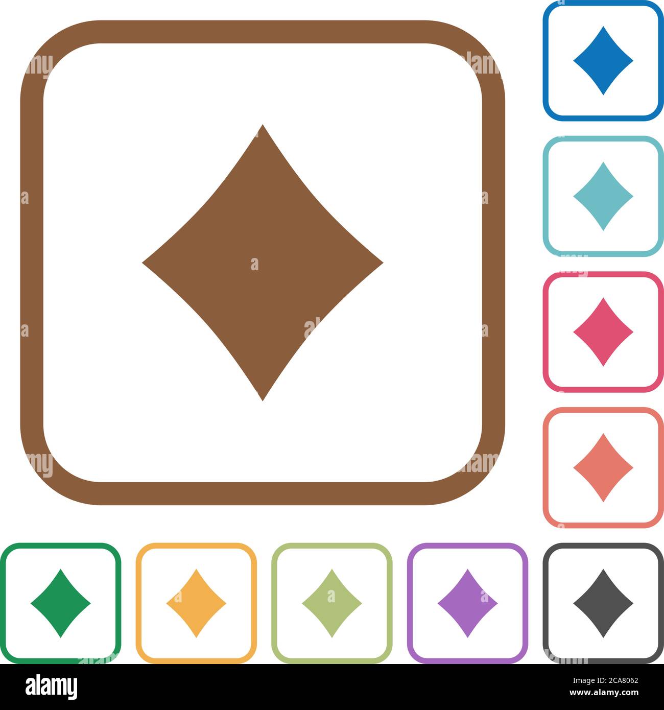 Diamond card symbol simple icons in color rounded square frames on