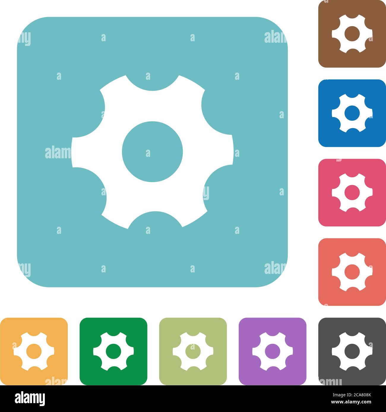 Single cogwheel white flat icons on color rounded square backgrounds Stock Vector