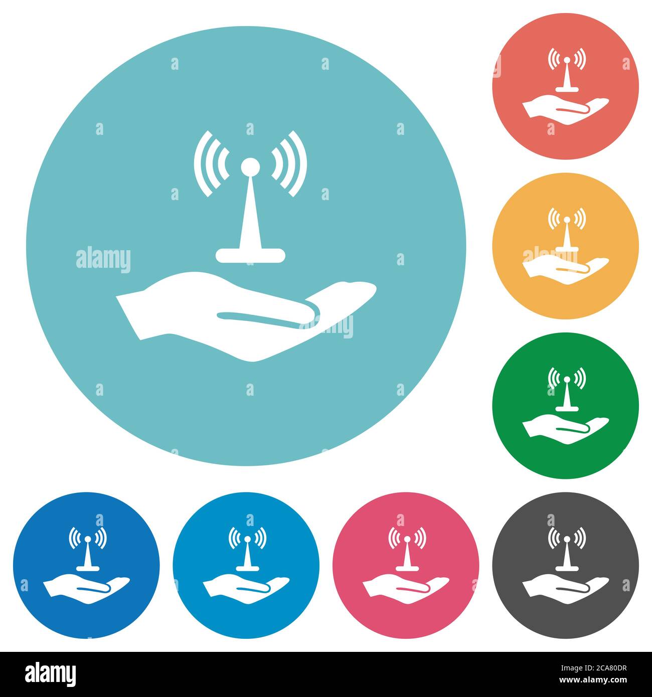 Sharing wireless network flat white icons on round color backgrounds Stock Vector
