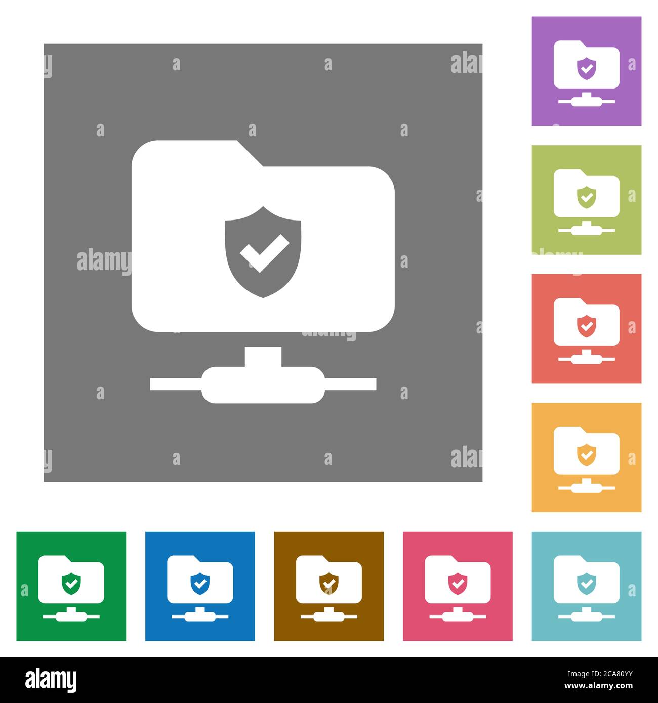 Protected FTP flat icons on simple color square backgrounds Stock ...