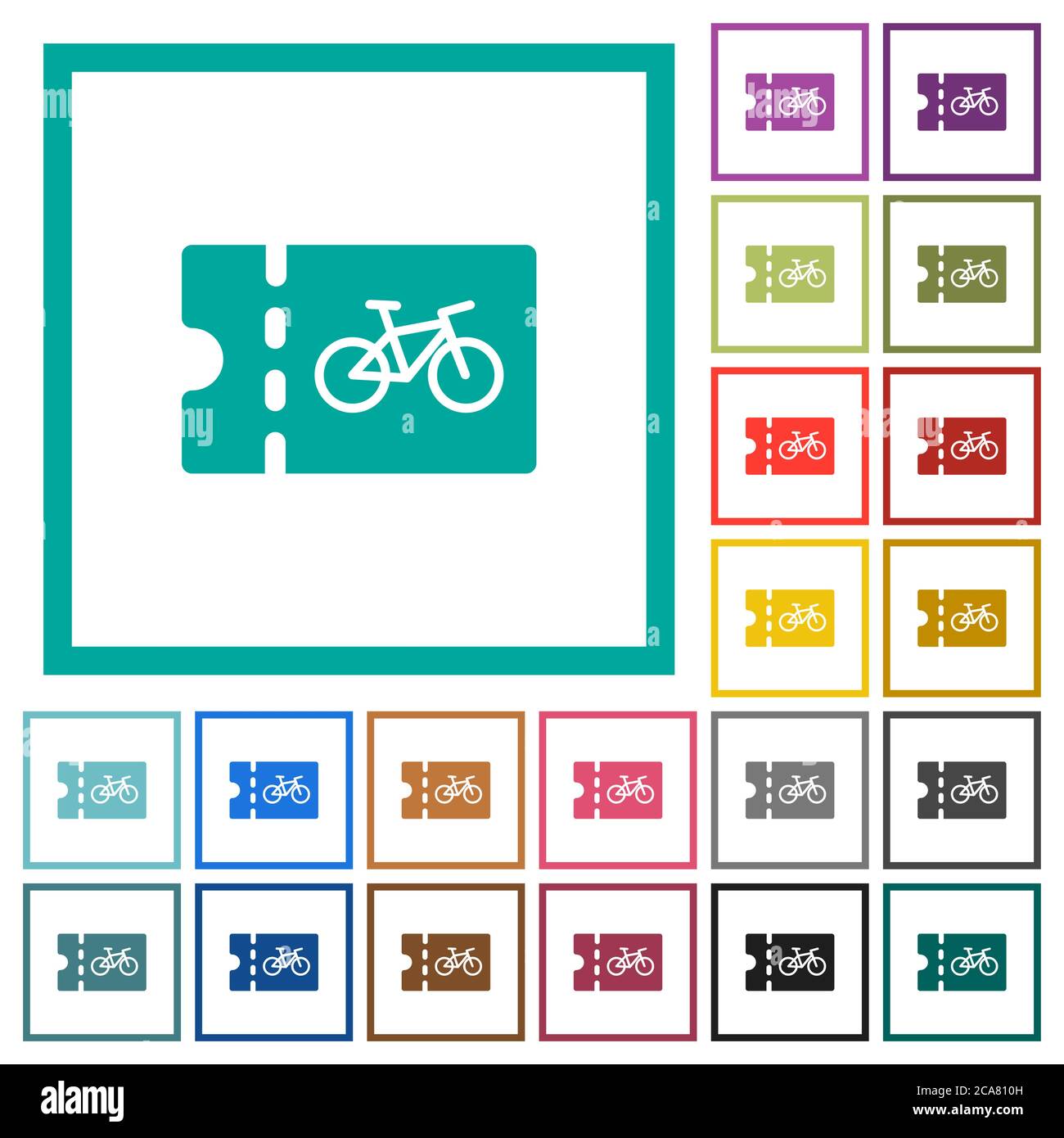 Bicycle shop discount coupon flat color icons with quadrant frames on