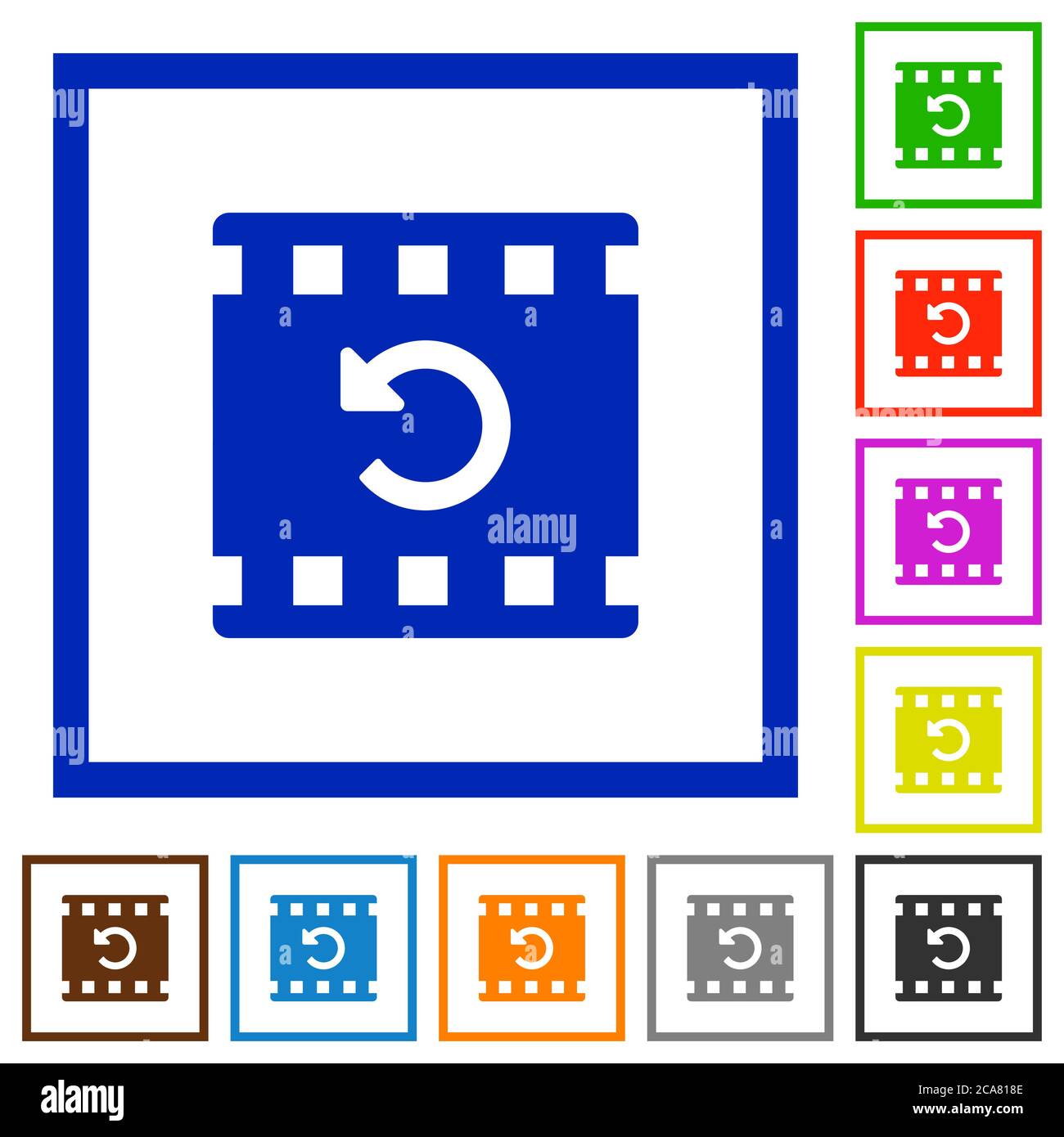 Undo movie changes flat color icons in square frames on white background Stock Vector