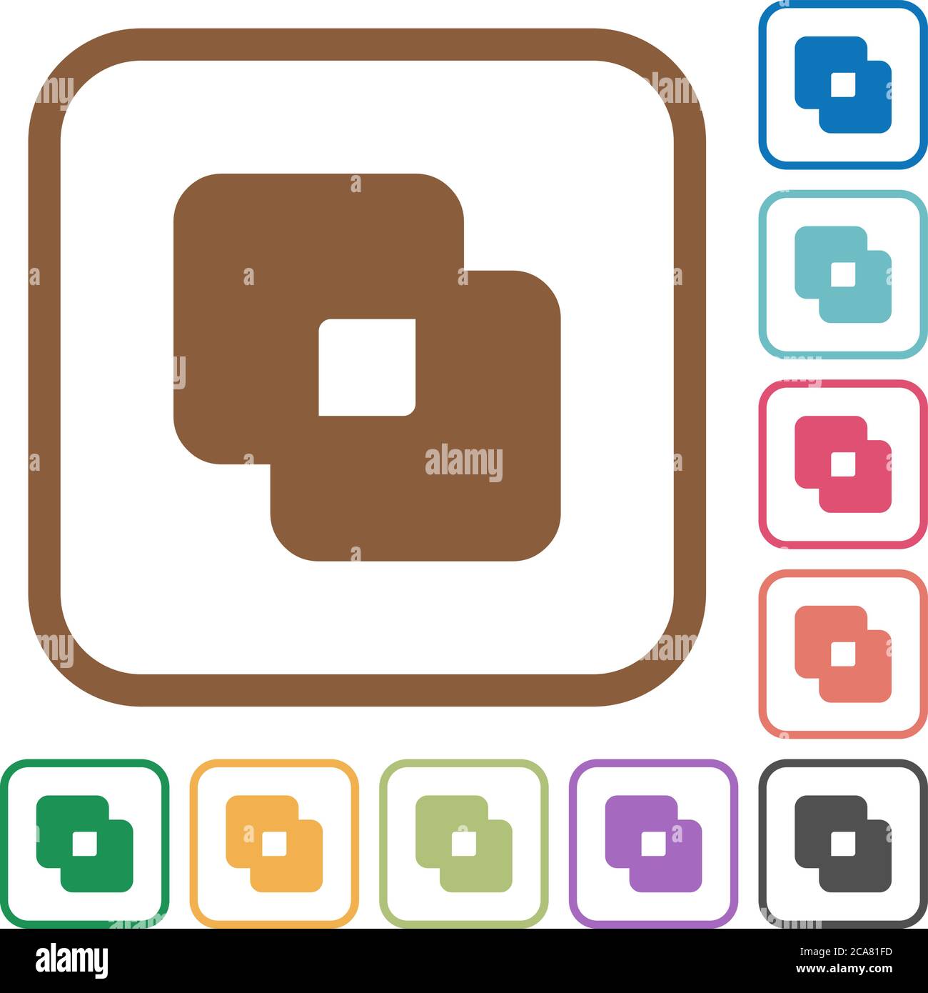 Exclude shapes simple icons in color rounded square frames on white background Stock Vector