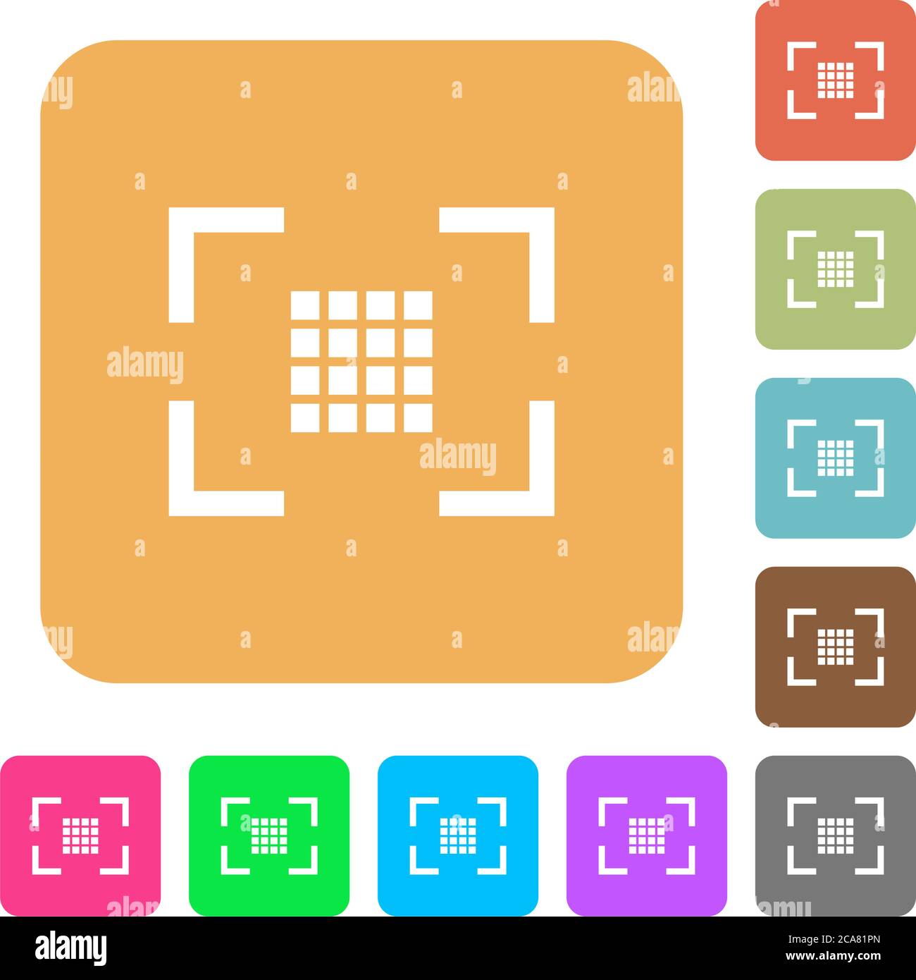 Camera sensor settings flat icons on rounded square vivid color backgrounds. Stock Vector