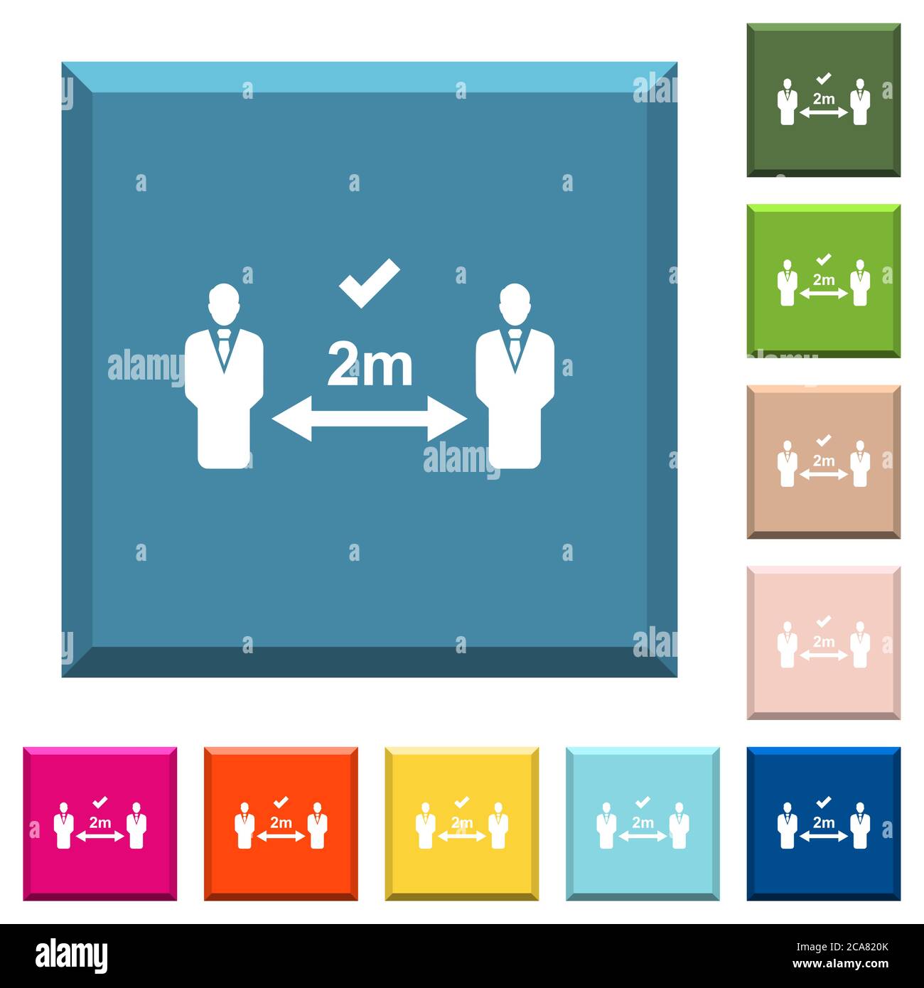 Correct social distancing white icons on edged square buttons in ...