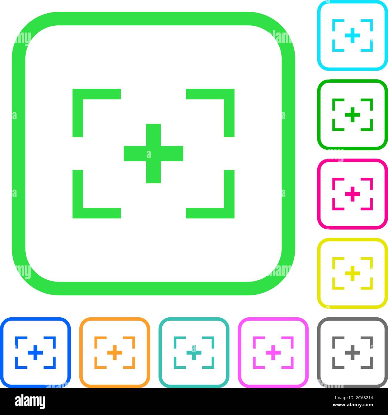 Camera crosshairs vivid colored flat icons in curved borders on white