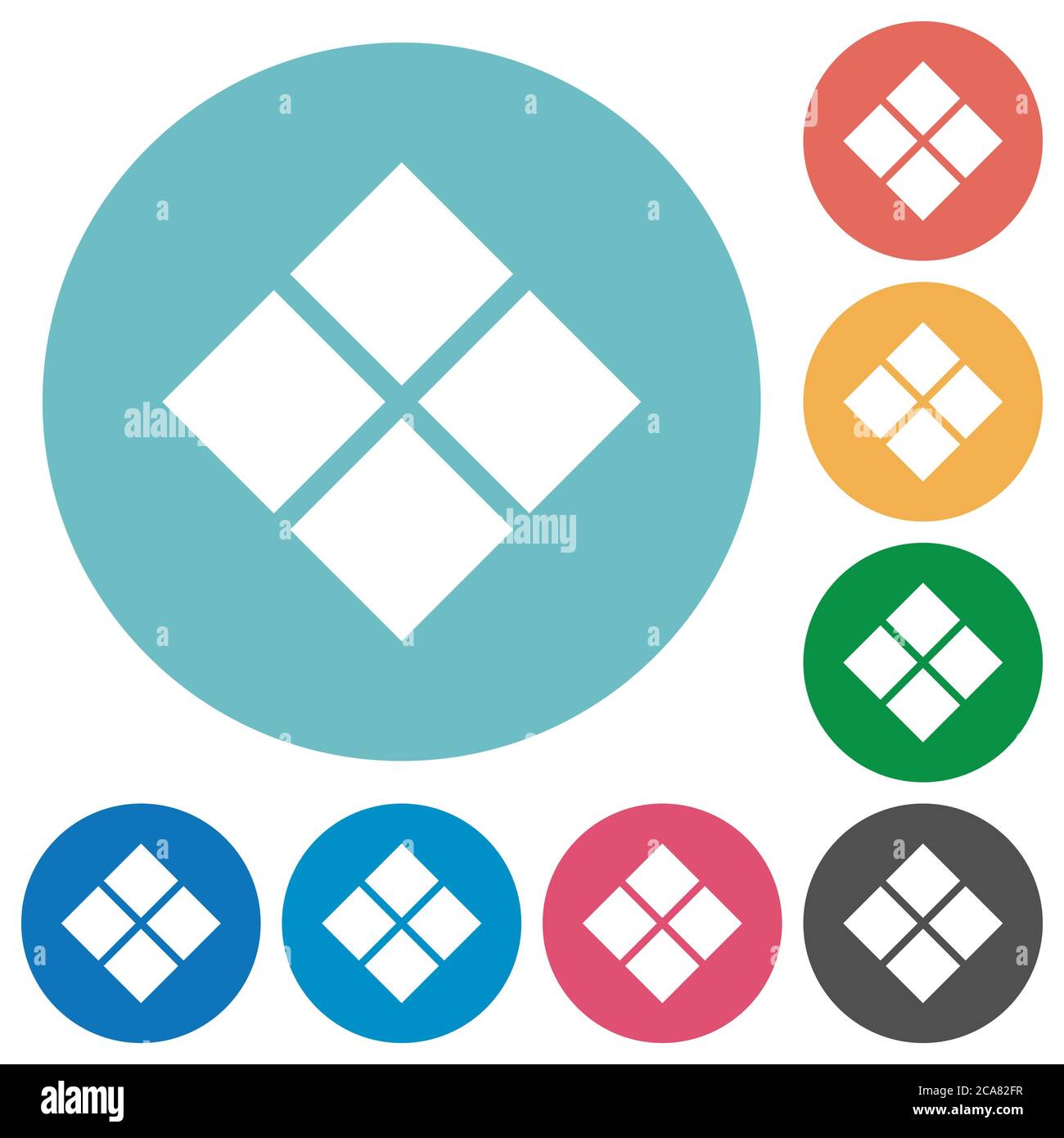Diagonal tile pattern flat white icons on round color backgrounds Stock Vector